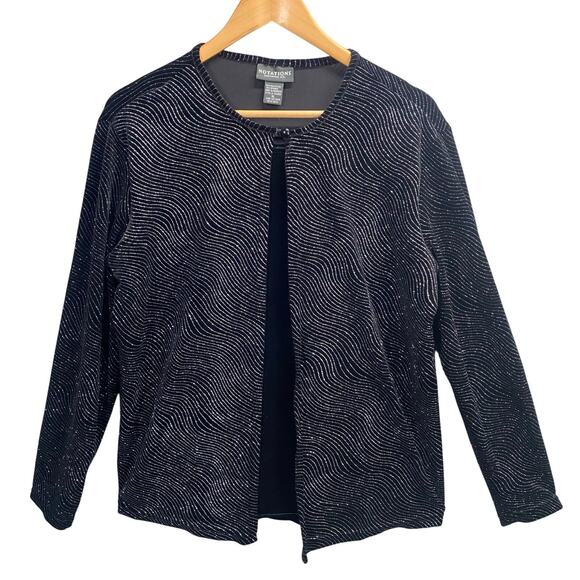 Notations Shirt Jacket XL Black Velvet Open Front‎ Stretch Party Formal Glam - Picture 1 of 15